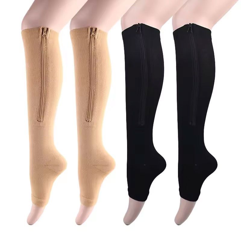 GENERICO - Calcetines De Compresión Con Cremallera Y Puntera Abierta L-XL Negro