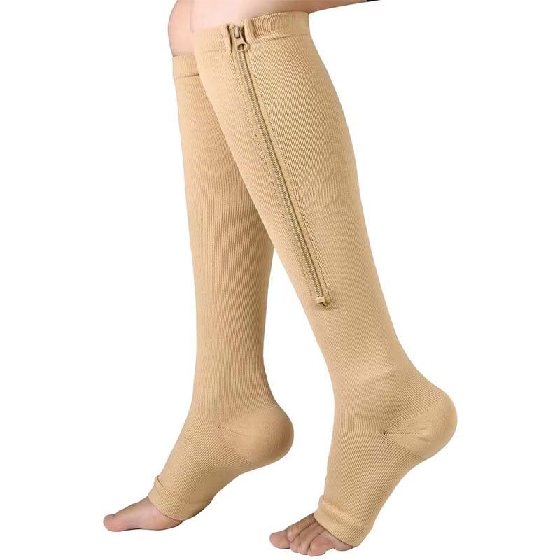 GENERICO - Calcetines De Compresión Con Cremallera Y Puntera Abierta L-XL Beige