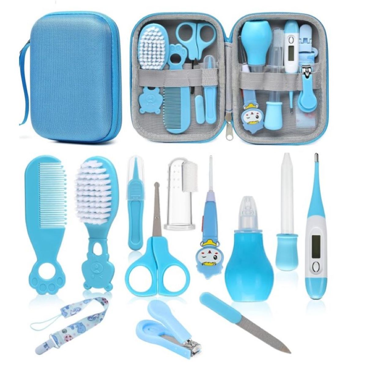 ZHOPI CO - Kit Cuidado Aseo Para Bebe 12 Piezas Con Estuche Azul