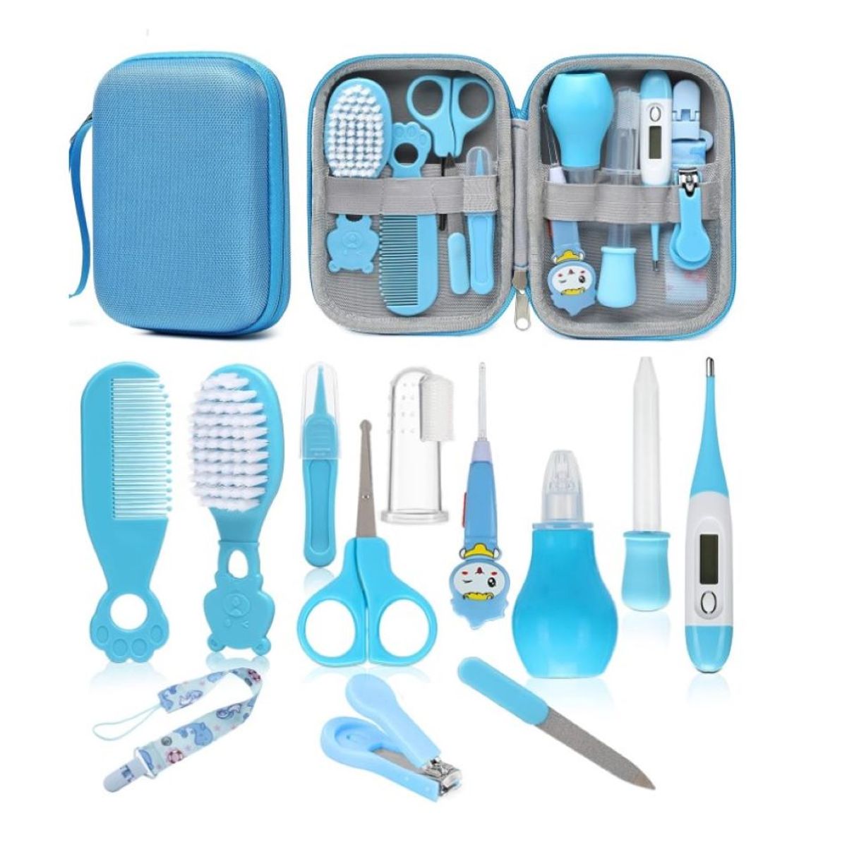 ZHOPI CO - Kit Cuidado Aseo Para Bebe 12 Piezas Con Estuche Azul