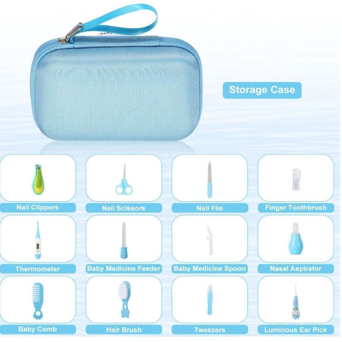 ZHOPI CO - Kit Cuidado Aseo Para Bebe 12 Piezas Con Estuche Azul