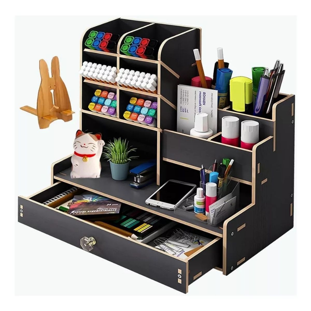 ONE PIXEL - Organizador De Escritorio Oficina Multifuncional Con Cajon Madera