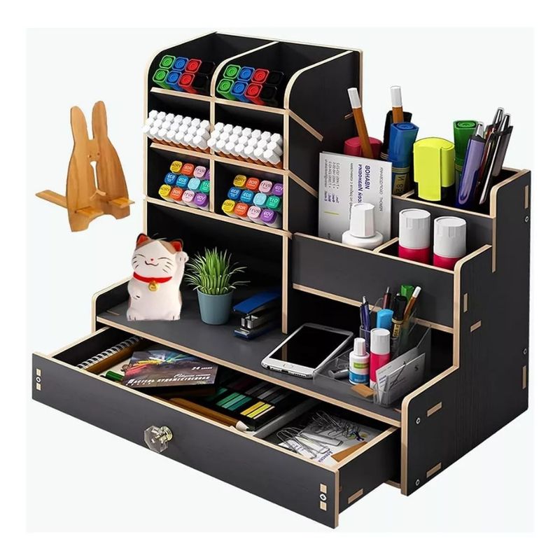 ONE PIXEL - Organizador De Escritorio Oficina Multifuncional Con Cajon Madera