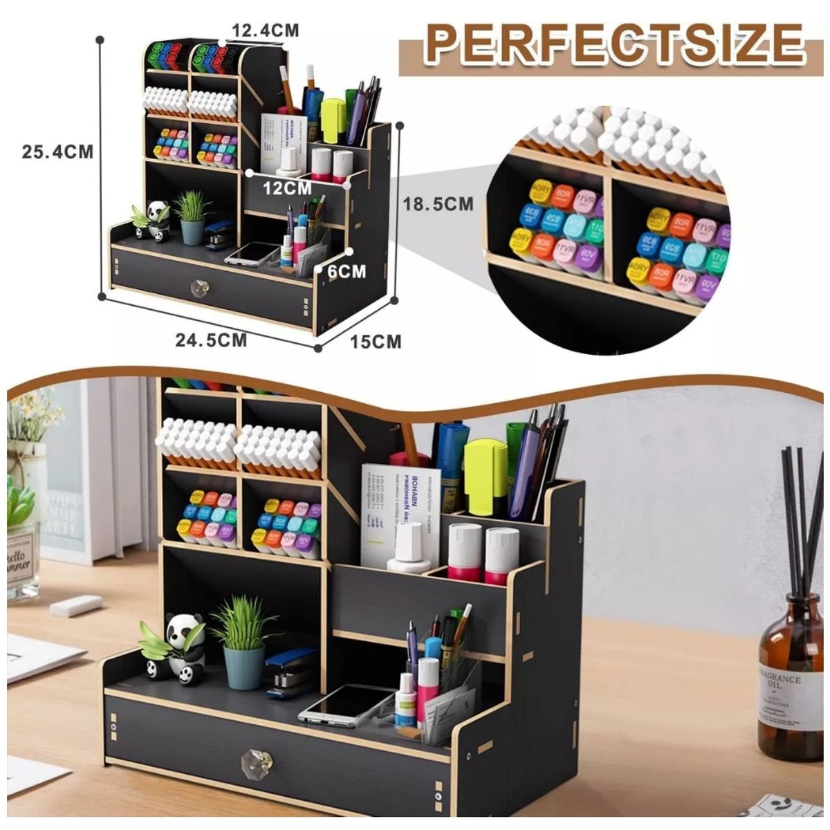 ONE PIXEL - Organizador De Escritorio Oficina Multifuncional Con Cajon Madera