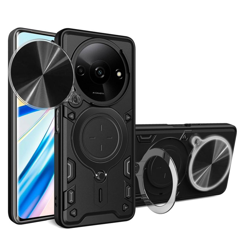 GENERICO - Estuche Proteccion Camara Con Soporte para Oppo Reno 12F Negro