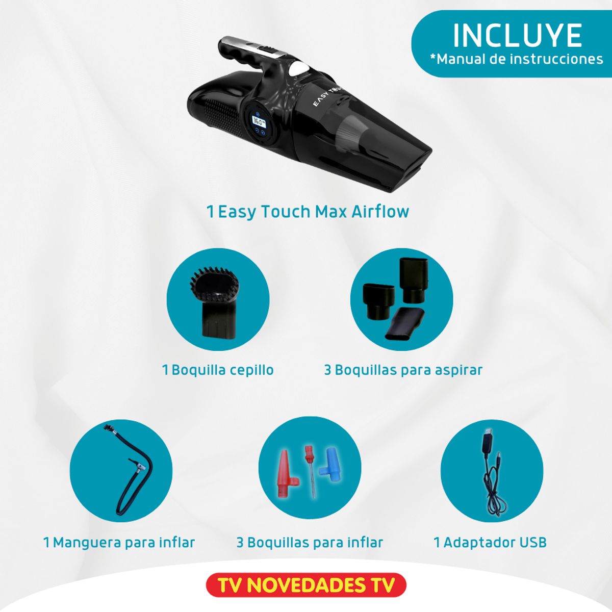 TV NOVEDADES - Aspiradora Compresor 3 En 1 Portátil Easy Touch Max Airflow
