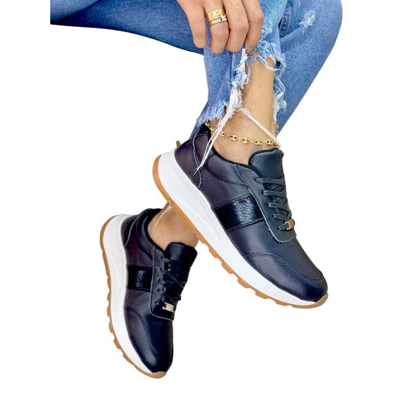 EVEGONZ - Tenis en Cuero Tenis Deportivo Mujer de Calidad Negro