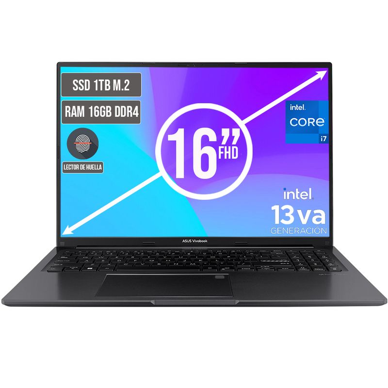ASUS - PORTATIL ASUS VIVOBOOK INTEL CORE I7-13620H SSD 1TB RAM 16GB LED 16 FULL HD