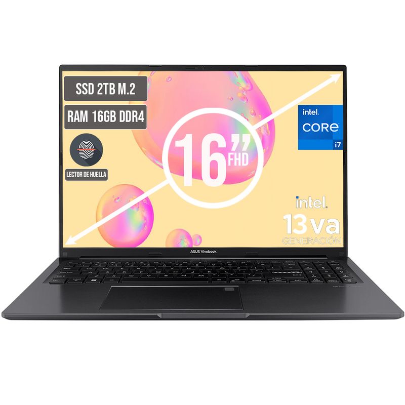 ASUS - PORTATIL ASUS VIVOBOOK INTEL CORE I7-13620H SSD 2TB RAM 16GB LED 16 FULL HD