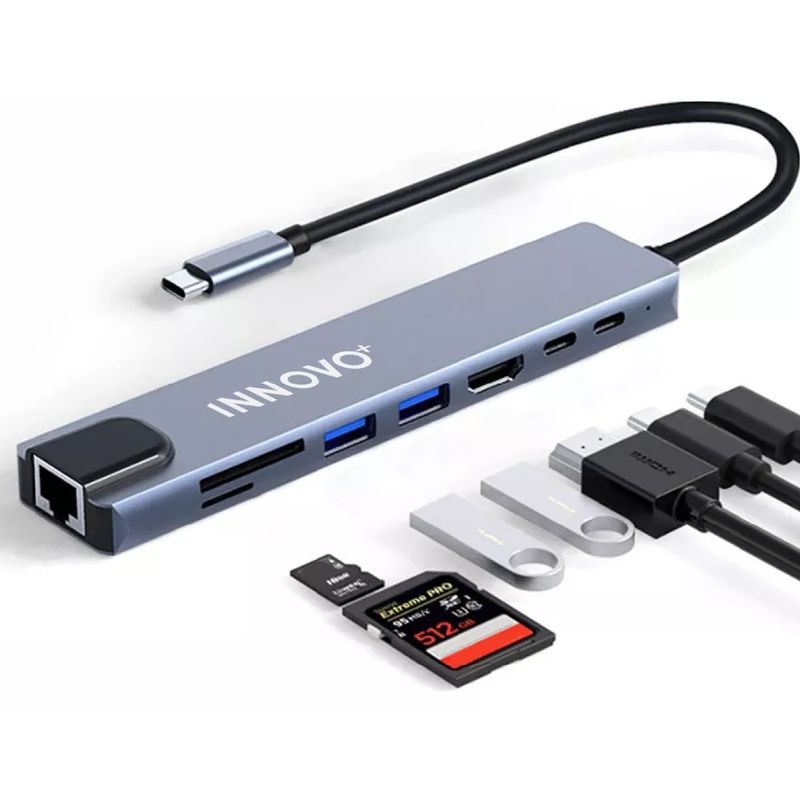 SHENGSHOU - Hub Multipuertos Tipo C 8 /1 Red Gigabit 1000mbps 4k Innovo+