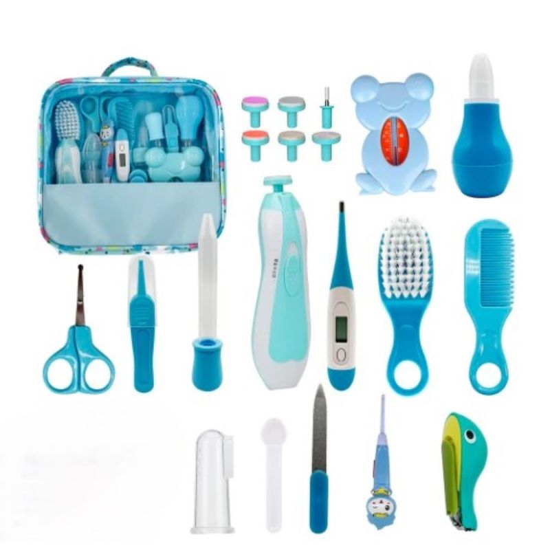 GENERICO - Kit Cuidado Aseo Bebe 20 Piezas Con Estuche Azul