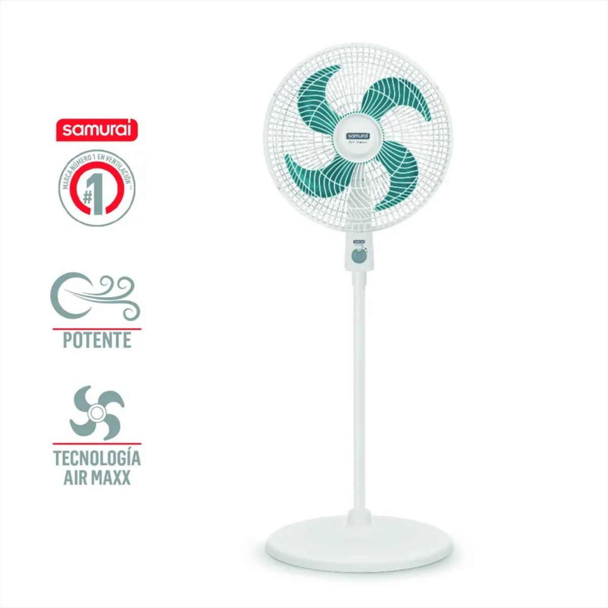 SAMURAI - Ventilador Samurai Air Maxx Blanco Con Azul 3 Velocidades 4 Aspas