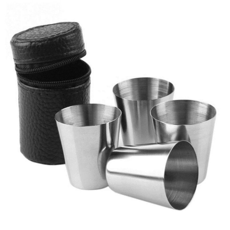 GENERICO - Set De Copas Acero Inoxidable Aguardiente X 4 Unid + Estuche
