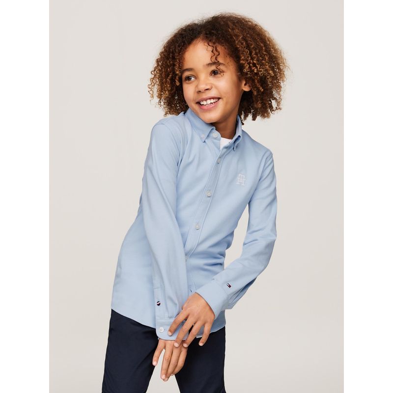 TOMMY HILFIGER - Camisa Celeste Niño Th Monogram Regular En Piqué Tommy Hilfiger