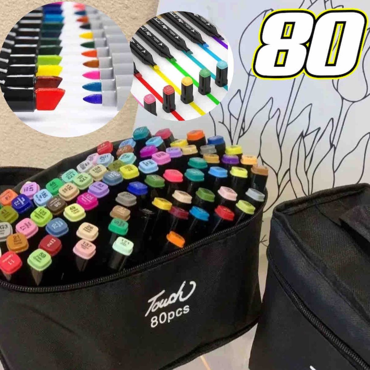 GENERICO - Set Marcadores Doble Punta X 80 Und Funda Negra