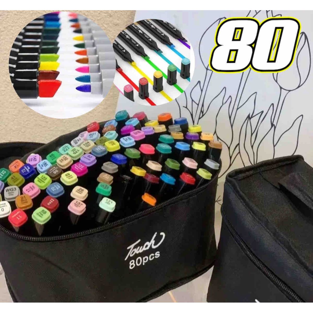 GENERICO - Set Marcadores Doble Punta X 80 Und Funda Negra