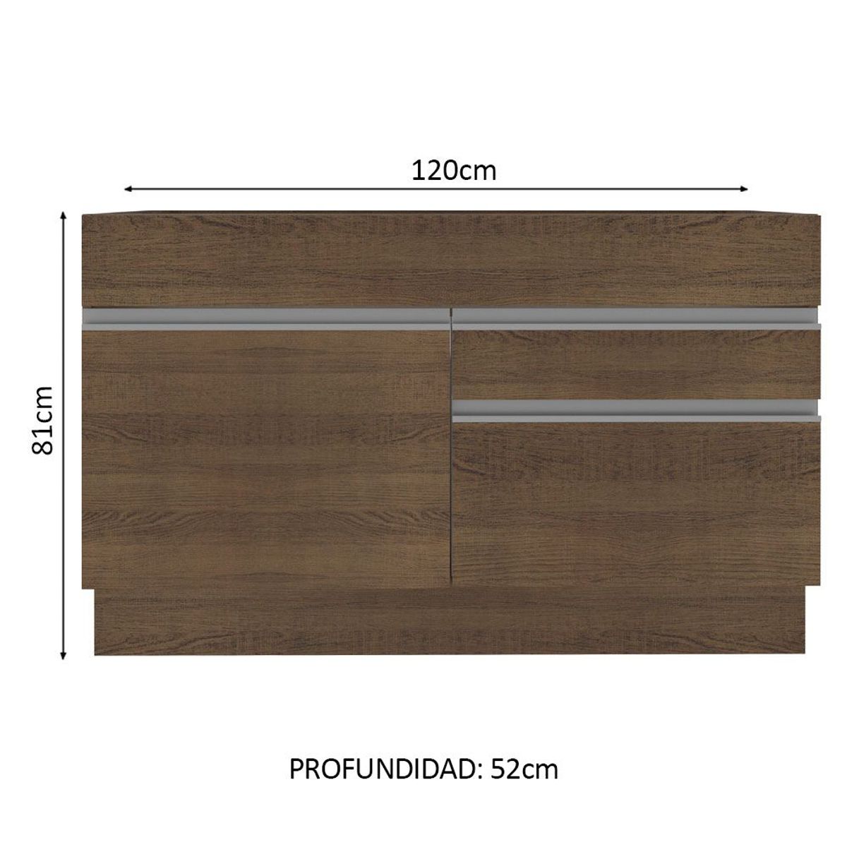 MADESA - Mueble de Cocina Bajo Glamy 1.20 m 1 Puerta 2 Cajones Marrón