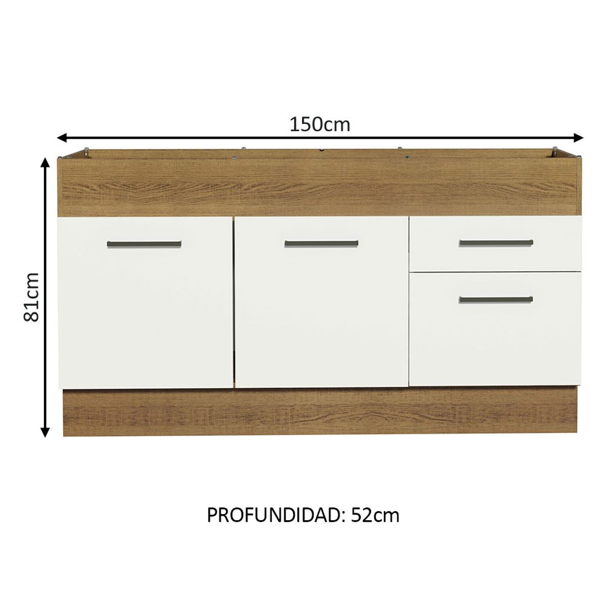 MADESA - Mueble de Cocina Bajo Agata 1.50 m 2 Puertas 2 Cajones Marrón/Blanco