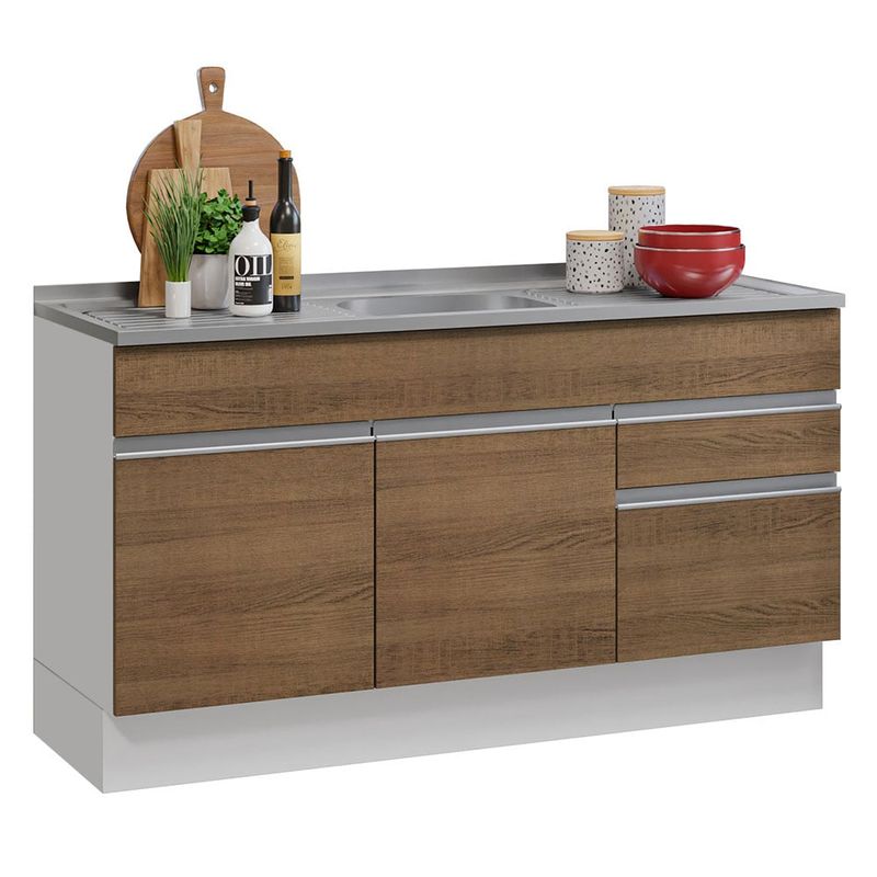 MADESA - Mueble de Cocina Bajo Glamy 1.50 Metros con Mesón de Acero