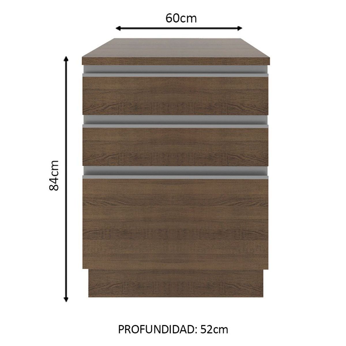 MADESA - Mueble de Cocina Bajo Glamy 60 cm 3 Cajones Marrón