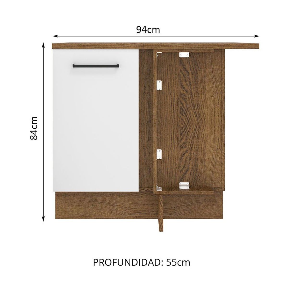 MADESA - Mueble de Cocina Bajo de Esquina Agata 1 Puerta Marrón/Blanco