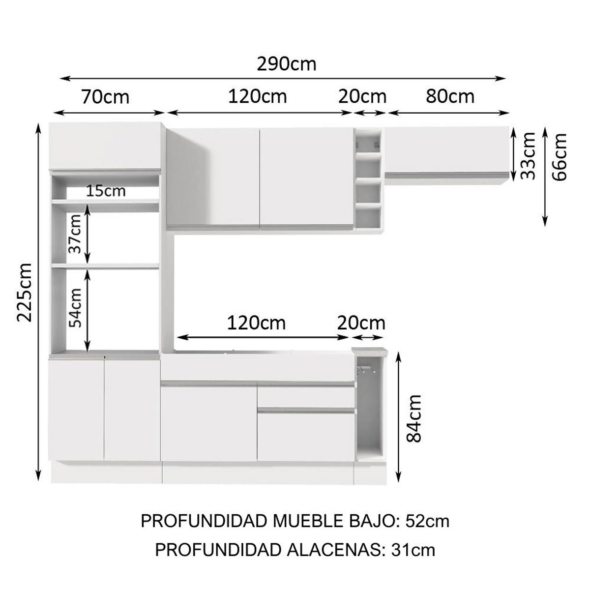 MADESA - Cocina Integral Safira 2.90 m con Encimera 14 Blanco
