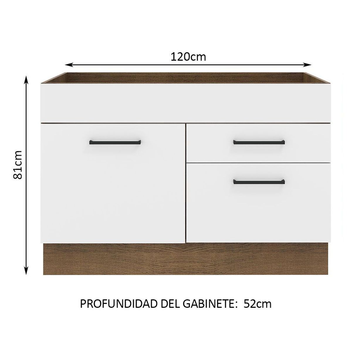 MADESA - Mueble de Cocina Bajo Agata 1.20 m 1 Puerta 2 Cajones Marrón/Blanco