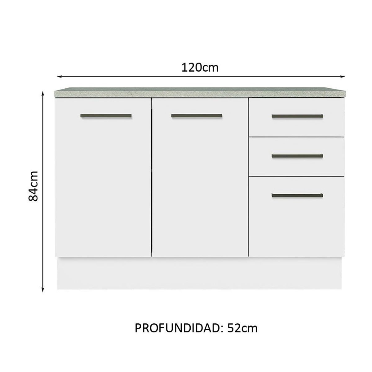 MADESA - Mueble de Cocina Bajo Agata 1.20 m 2 Puertas 3 Cajones con Encimera Blanco