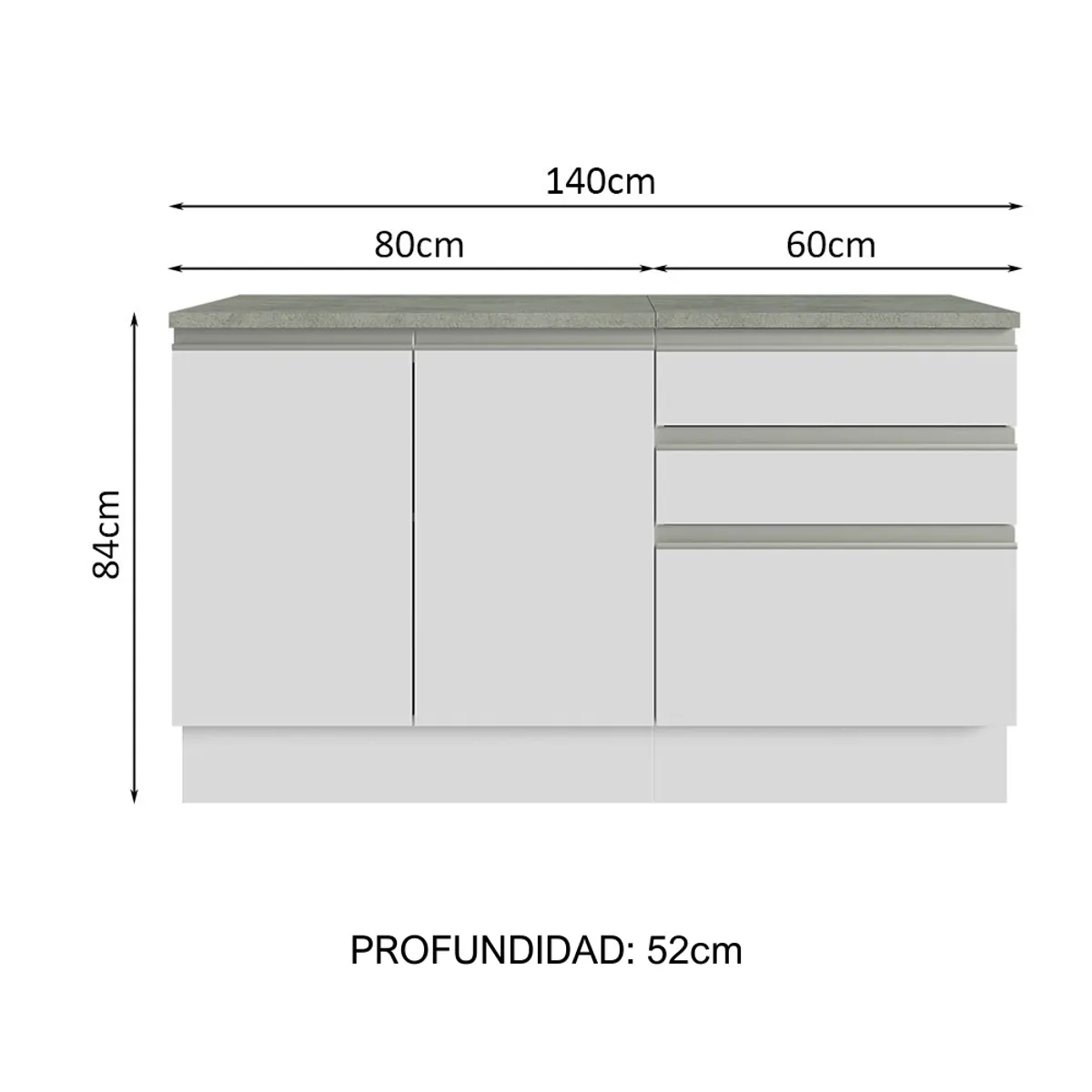 MADESA - Kit 2 Muebles para Baño 140 cm 2 Puertas 3 Cajones con Encimeras