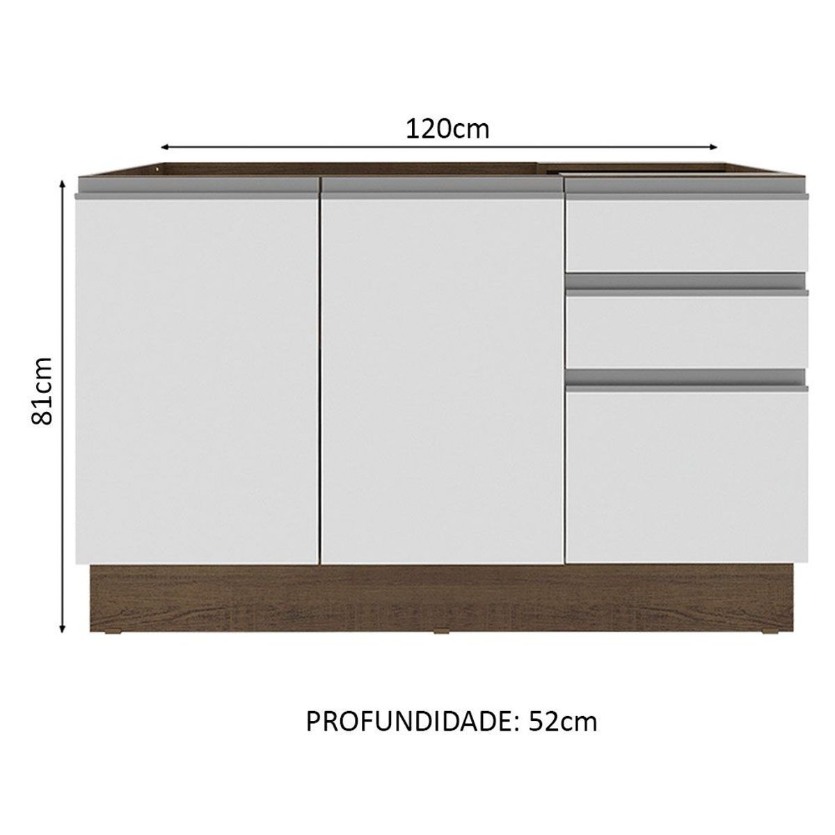 MADESA - Mueble de Cocina Bajo Glamy 1.20 m 2 Puertas 3 Cajones Marrón/Blanco