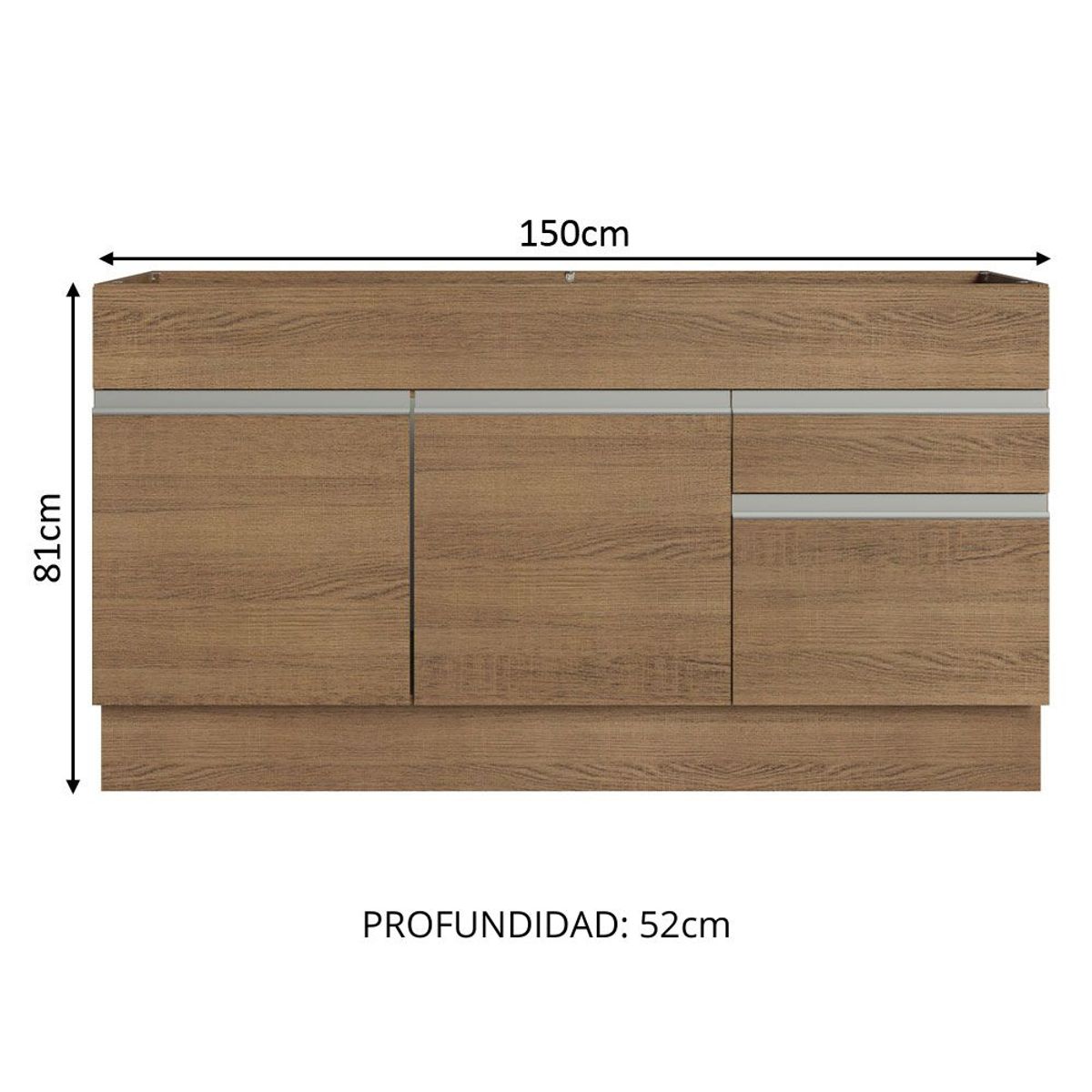 MADESA - Mueble de Cocina Bajo Glamy 1.50 m 2 Puertas 2 Cajones Marrón