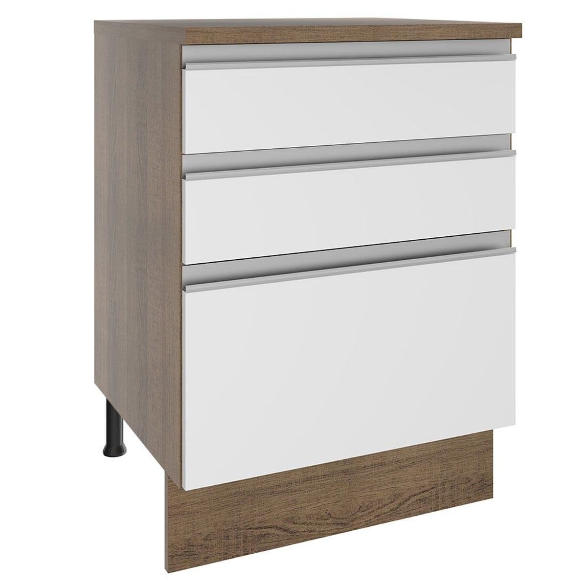 MADESA - Mueble de Cocina Bajo Glamy 60 cm 3 Cajones Marrón/Blanco