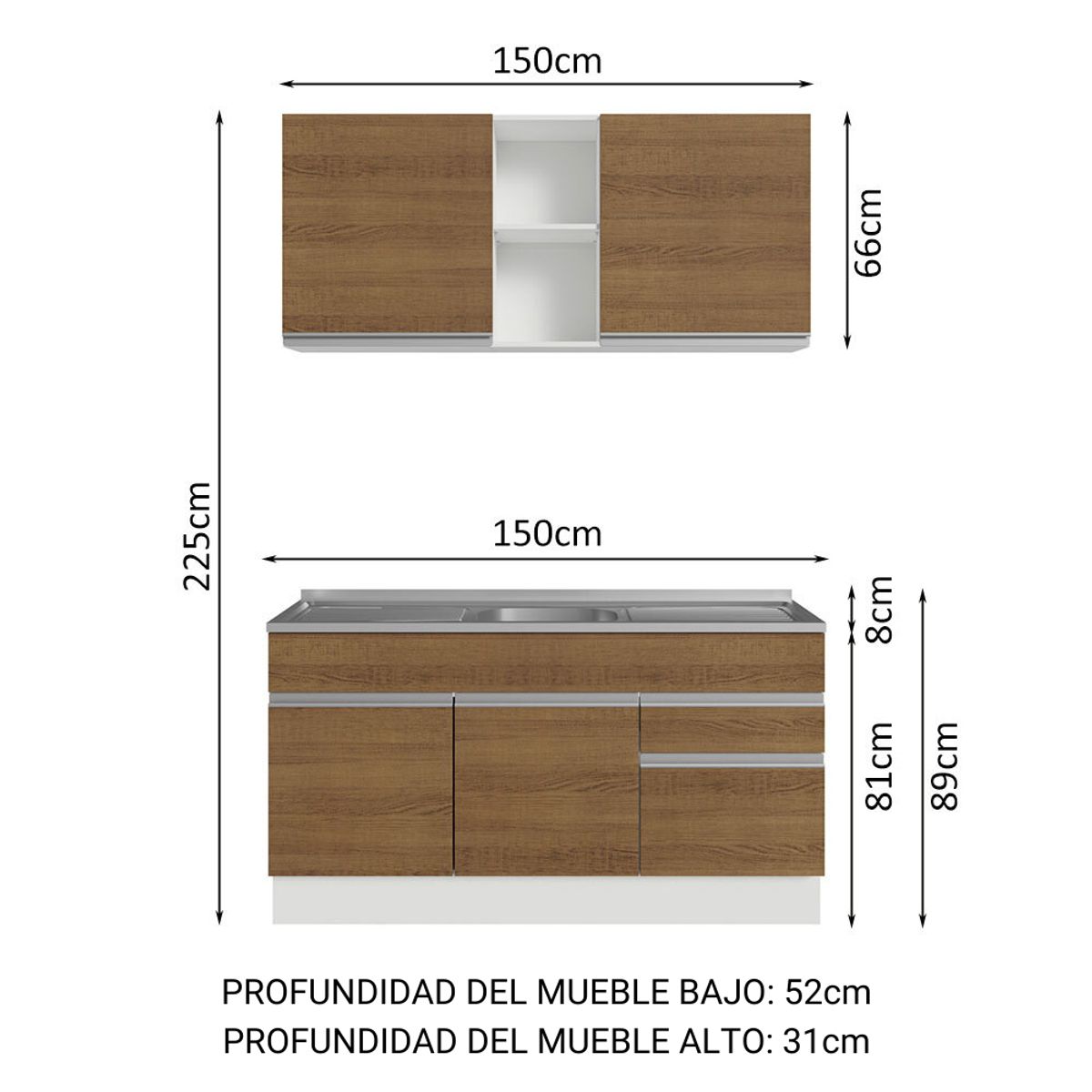 MADESA - Cocina Integral Glamy 1.50 m con Mesón de Acero 03