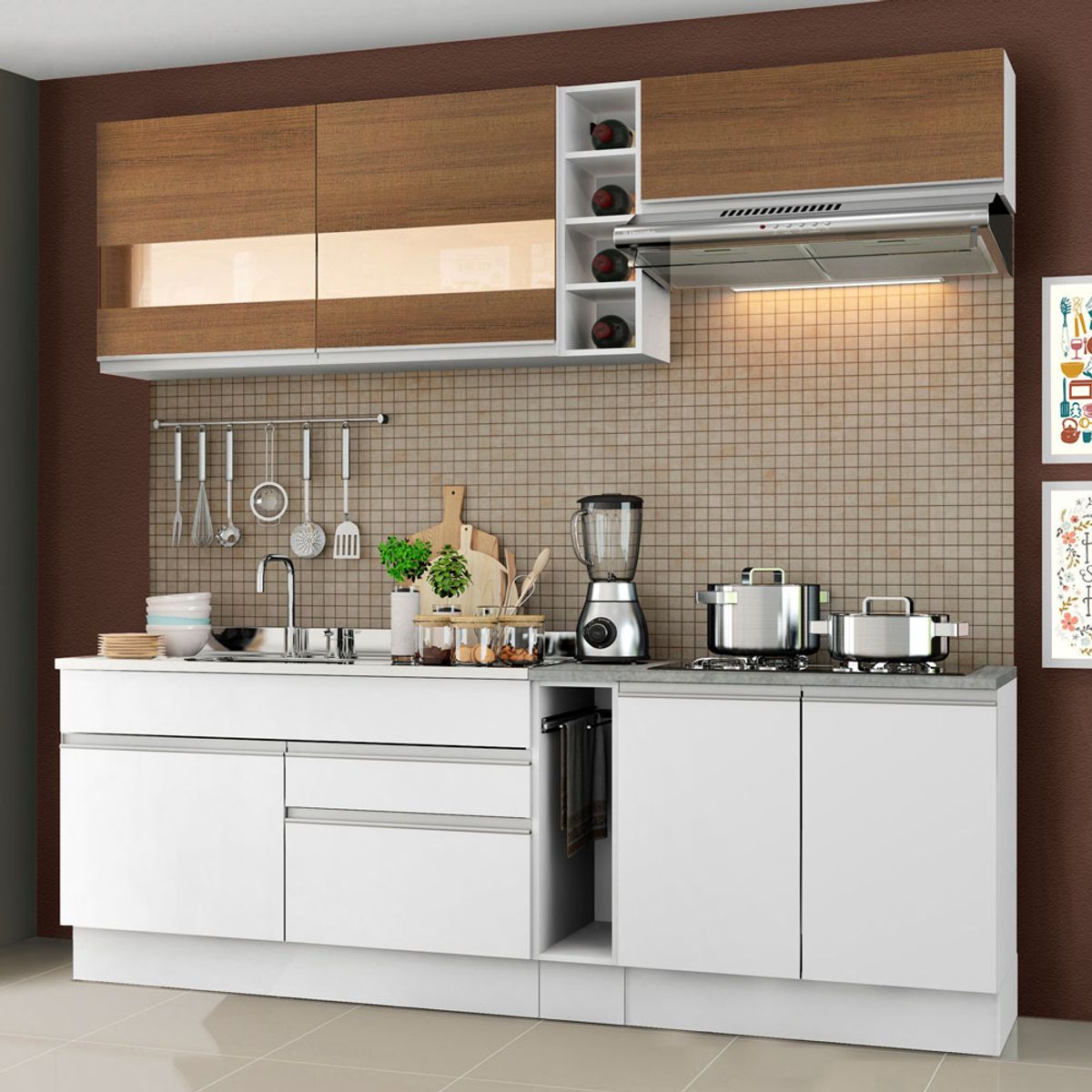 MADESA - Cocina Integral Parma 2.20 Metros Blanco/Blanco/Marrón 02
