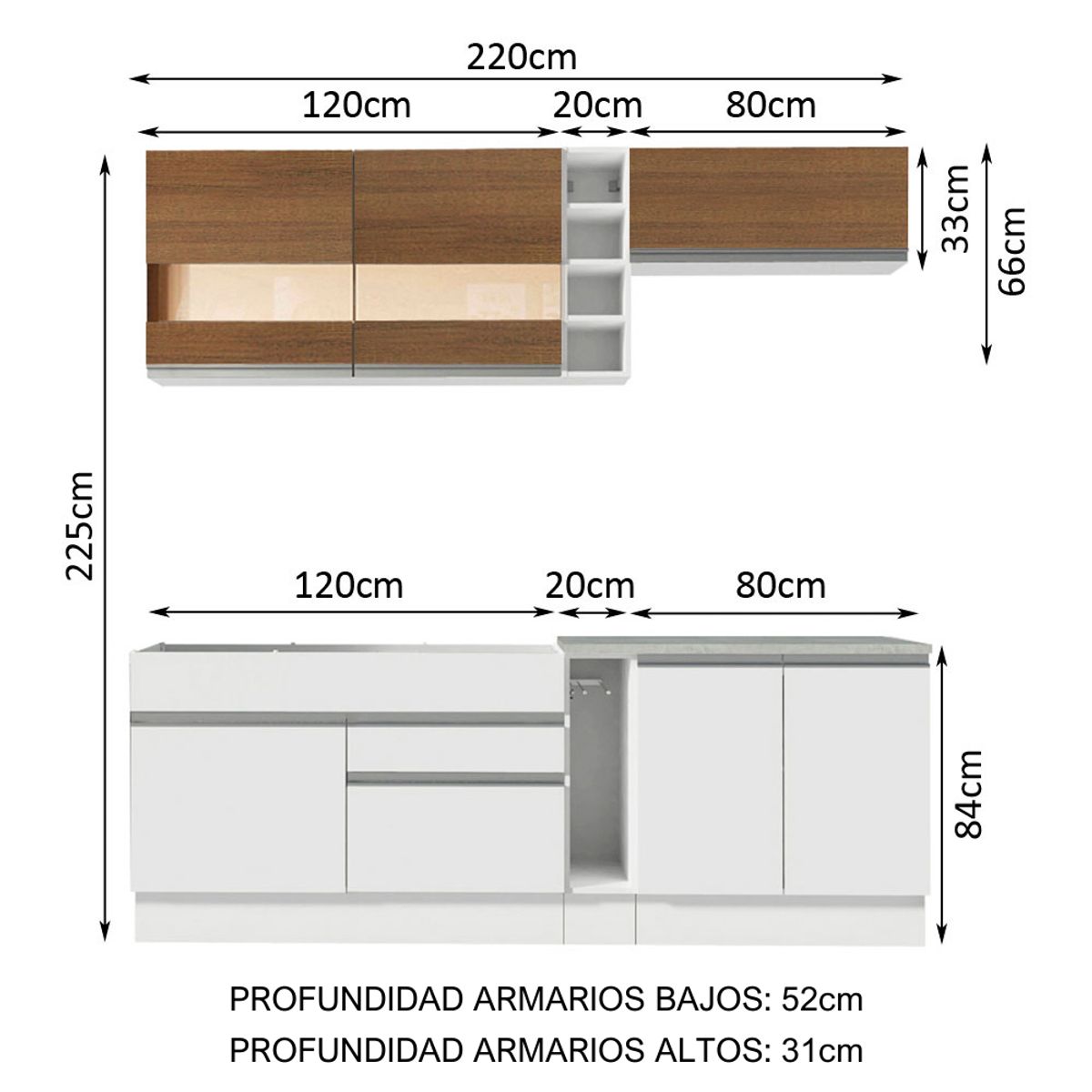 MADESA - Cocina Integral Parma 2.20 Metros Blanco/Blanco/Marrón 02