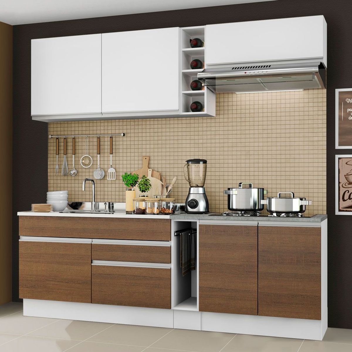 MADESA - Cocina Integral Parma 2.20 Metros Blanco/Marrón/Blanco 03