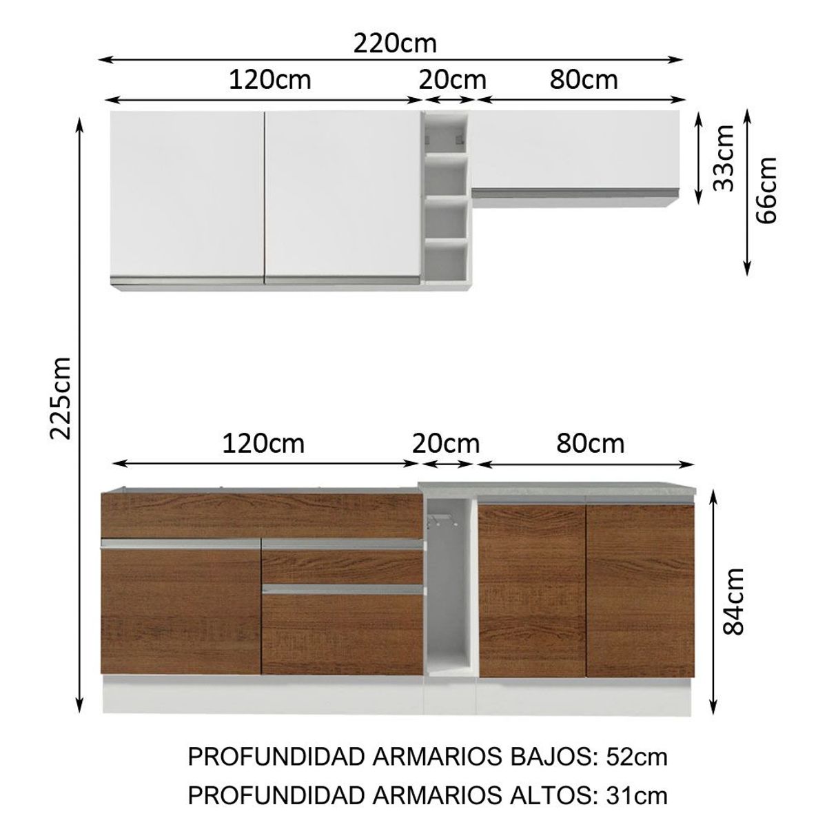 MADESA - Cocina Integral Parma 2.20 Metros Blanco/Marrón/Blanco 03