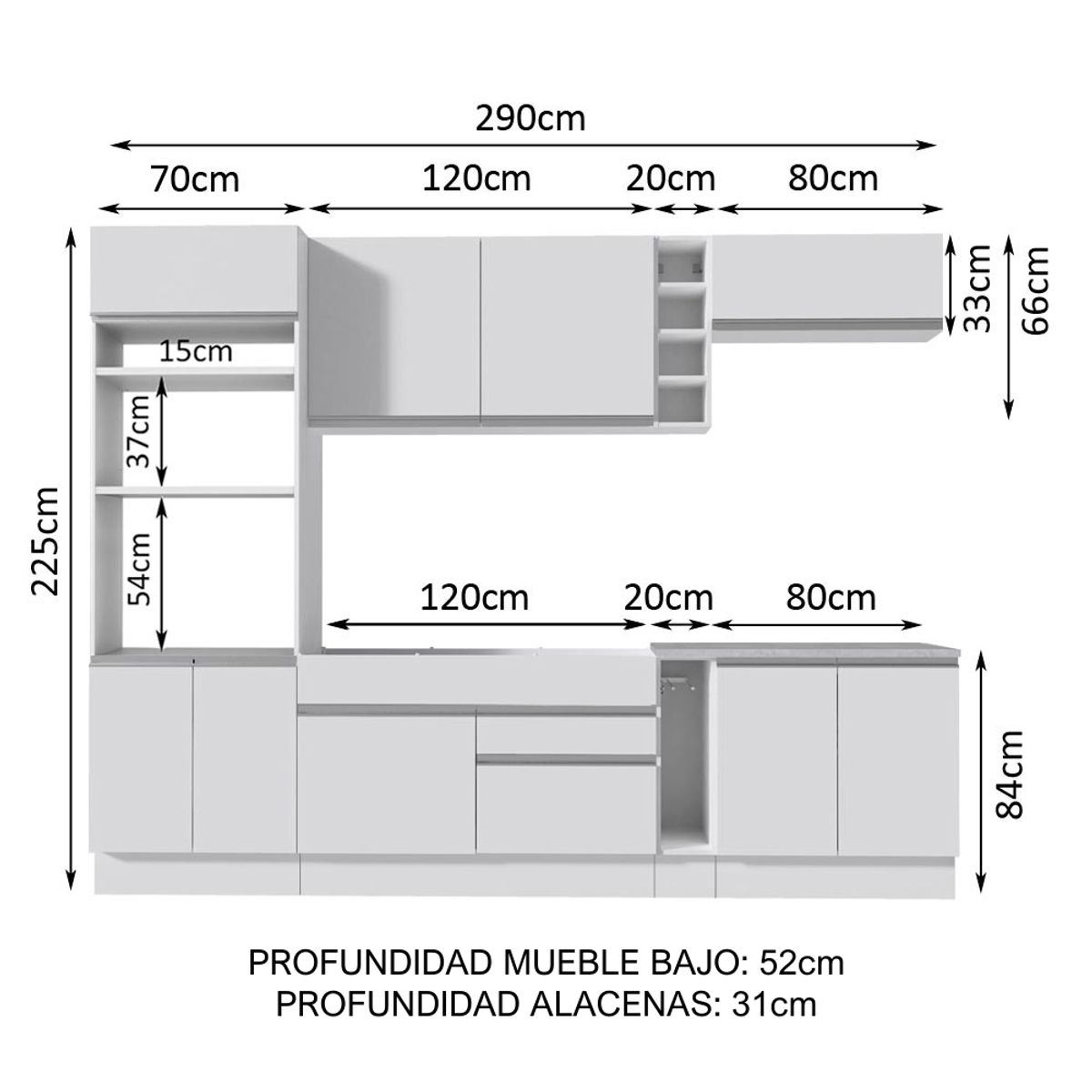 MADESA - Cocina Integral Vicenza 2.90 m con Encimera 12
