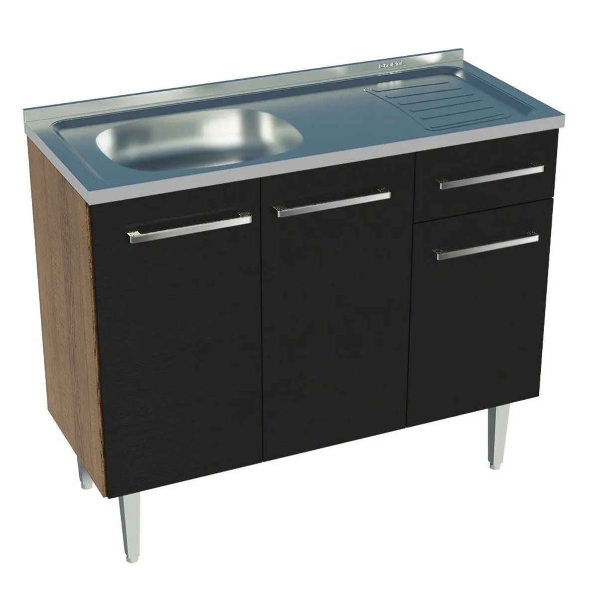 MADESA - Mueble de Cocina Bajo Emilly 1.05 m con Mesón de Acero Marrón/Negro