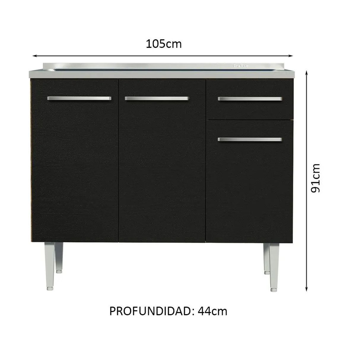 MADESA - Mueble de Cocina Bajo Emilly 1.05 m con Mesón de Acero Marrón/Negro