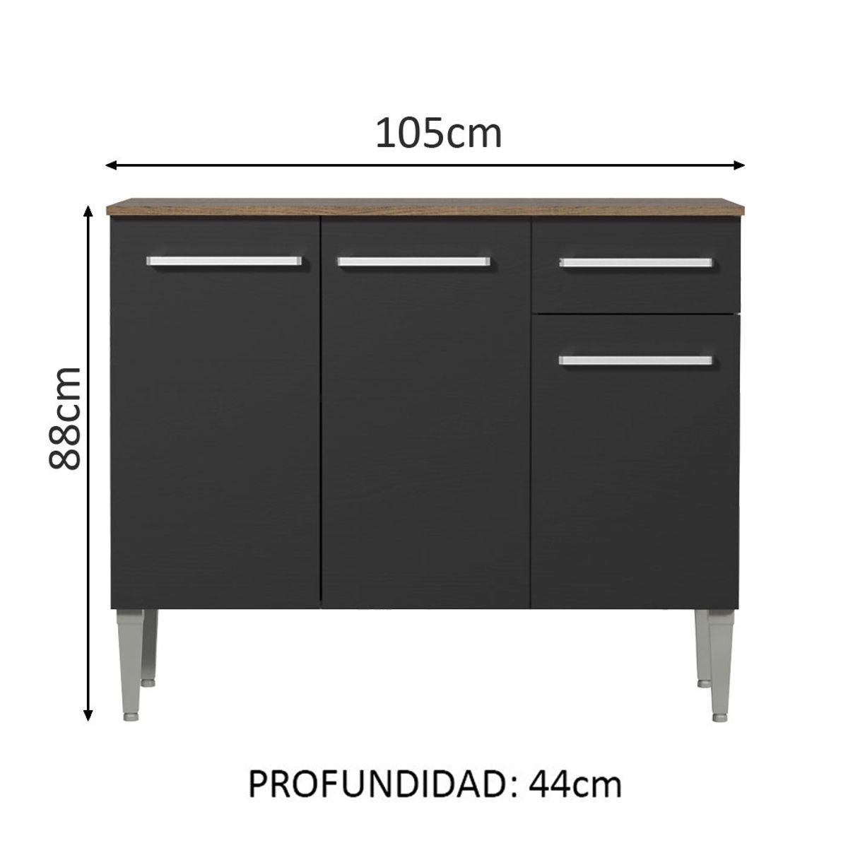 MADESA - Mueble de Cocina Emilly 1.05 m 3 Puertas 1 Cajón con Encimera de MDP