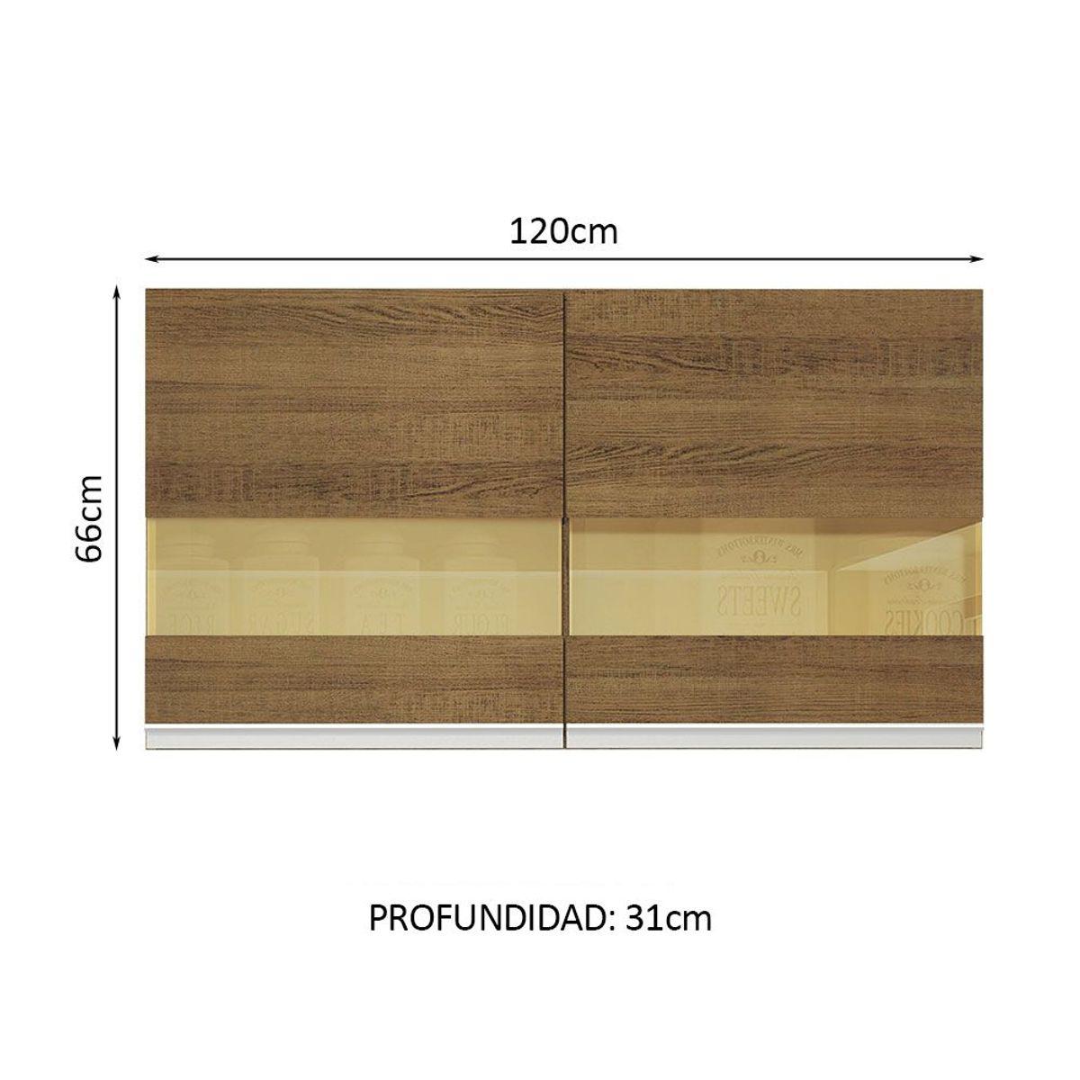 MADESA - Mueble de Cocina Superior Glamy 1.20 m 2 Puertas con Cristal Reflex Marrón