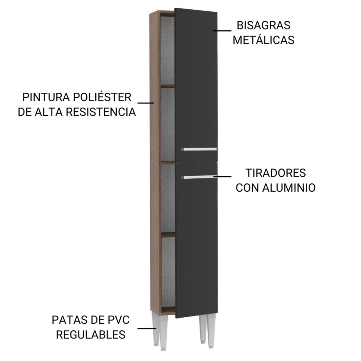 MADESA - Mueble de Cocina Armario Vertical Emilly 2 Puertas Marrón/Negro
