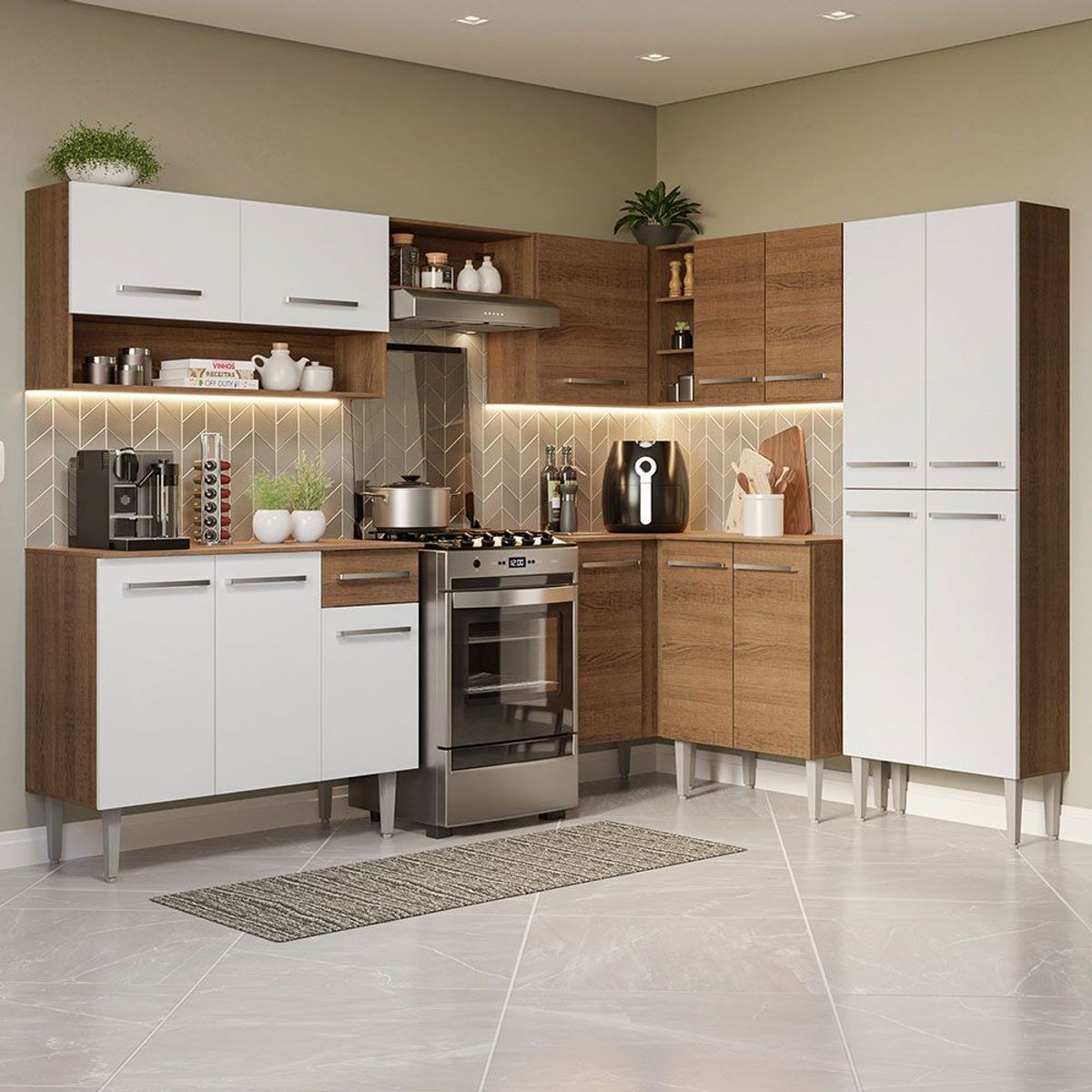 MADESA - Cocina Integral de Esquina Emilly 4.20 m Marrón/Blanco 02