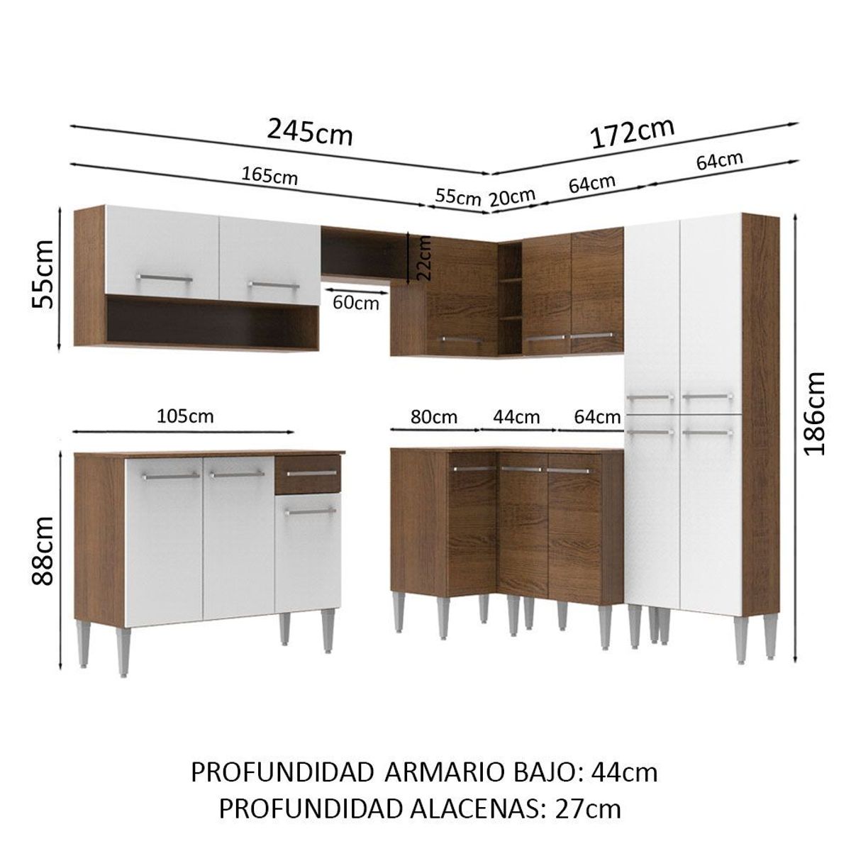MADESA - Cocina Integral de Esquina Emilly 4.20 m Marrón/Blanco 02