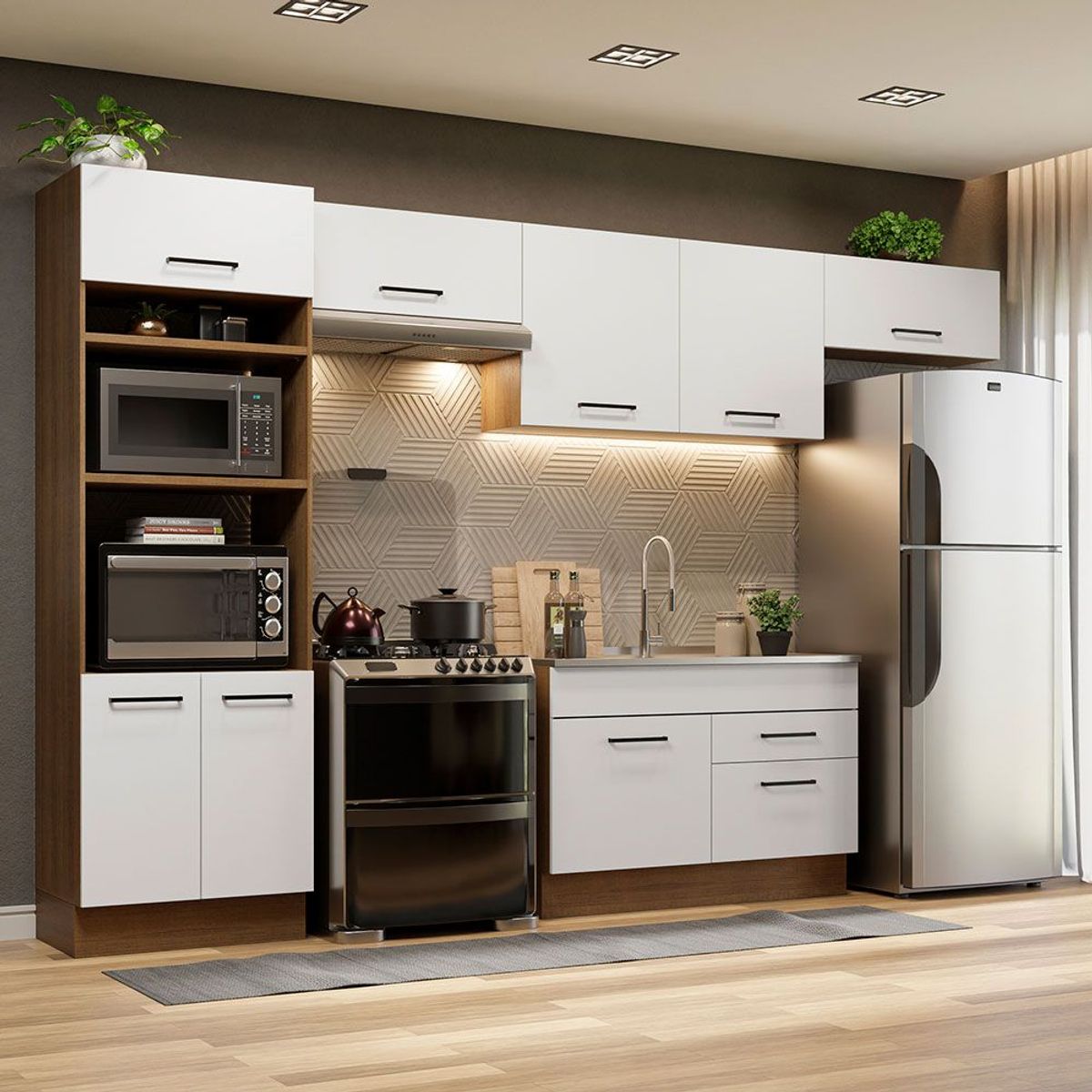 MADESA - Cocina Integral Agata 3.50 Metros Marrón/Blanco 01