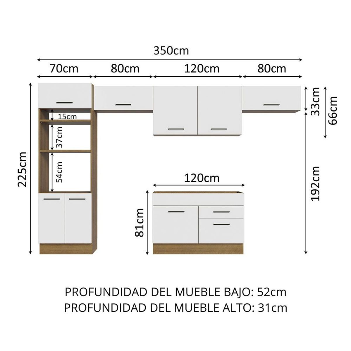 MADESA - Cocina Integral Agata 3.50 Metros Marrón/Blanco 01
