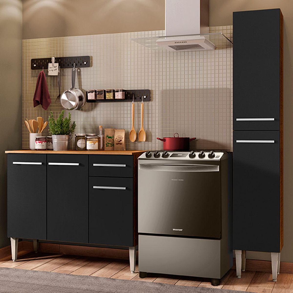 MADESA - Cocina Integral Emilly Silver 1.40 Metros Marrón/Negro 01