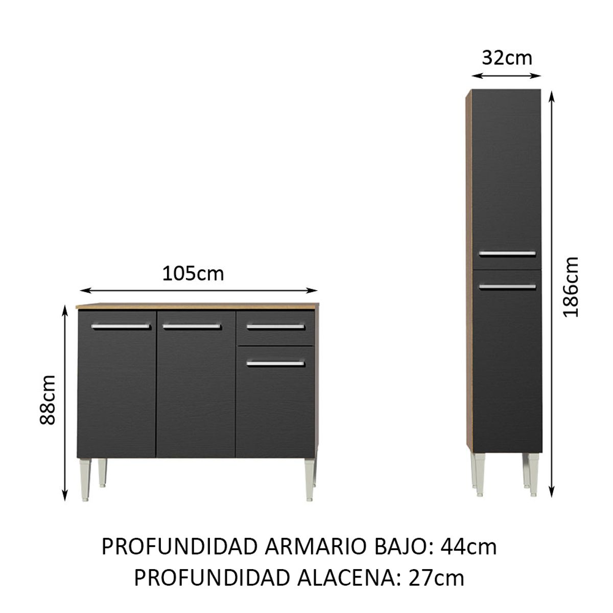 MADESA - Cocina Integral Emilly Silver 1.40 Metros Marrón/Negro 01