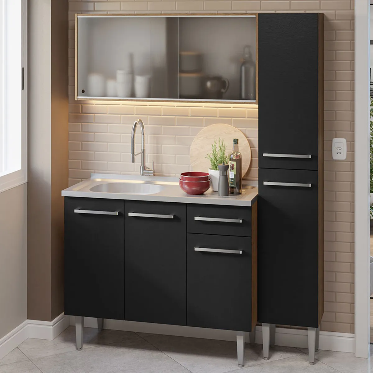 MADESA - Cocina Integral Emilly 1.40 m con Mesón de Acero 07